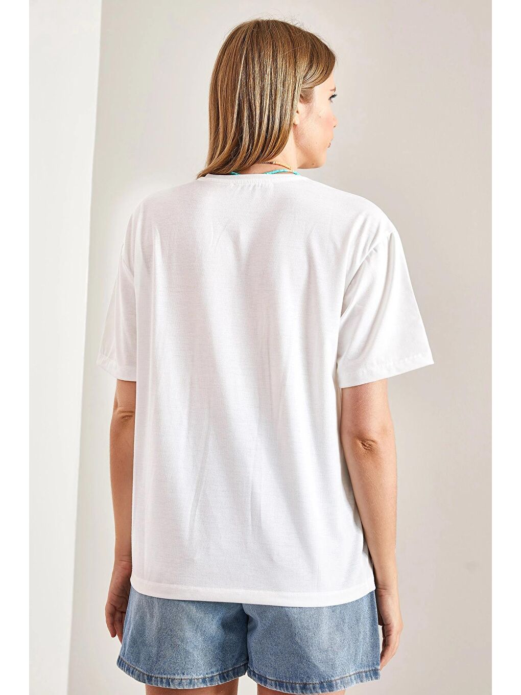 Yeşil Kadın Yaprak Desenli Penye Tshirt-3