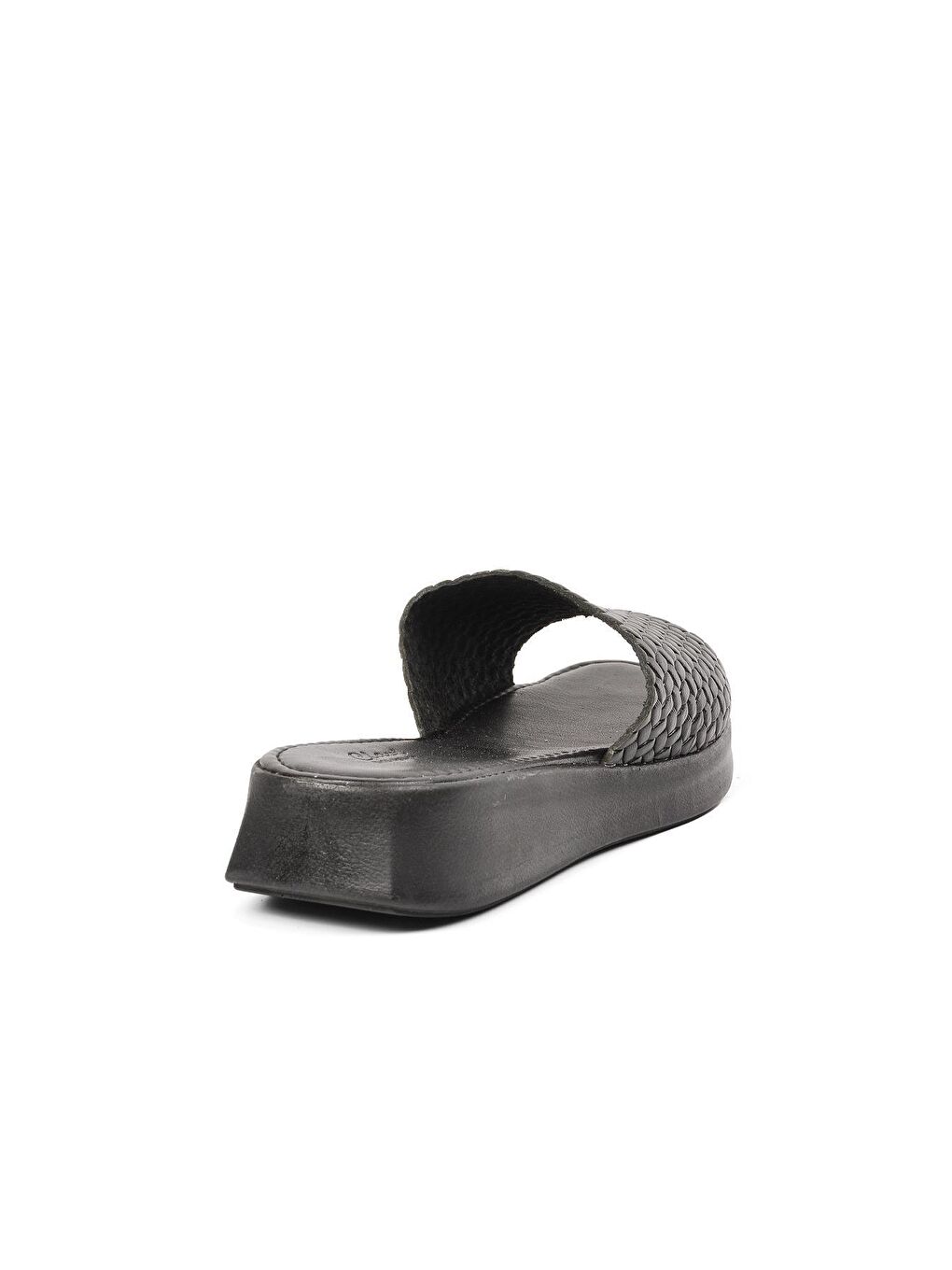 837 Siyah Hakiki Deri Tek Bantlı Kadın Terlik-3