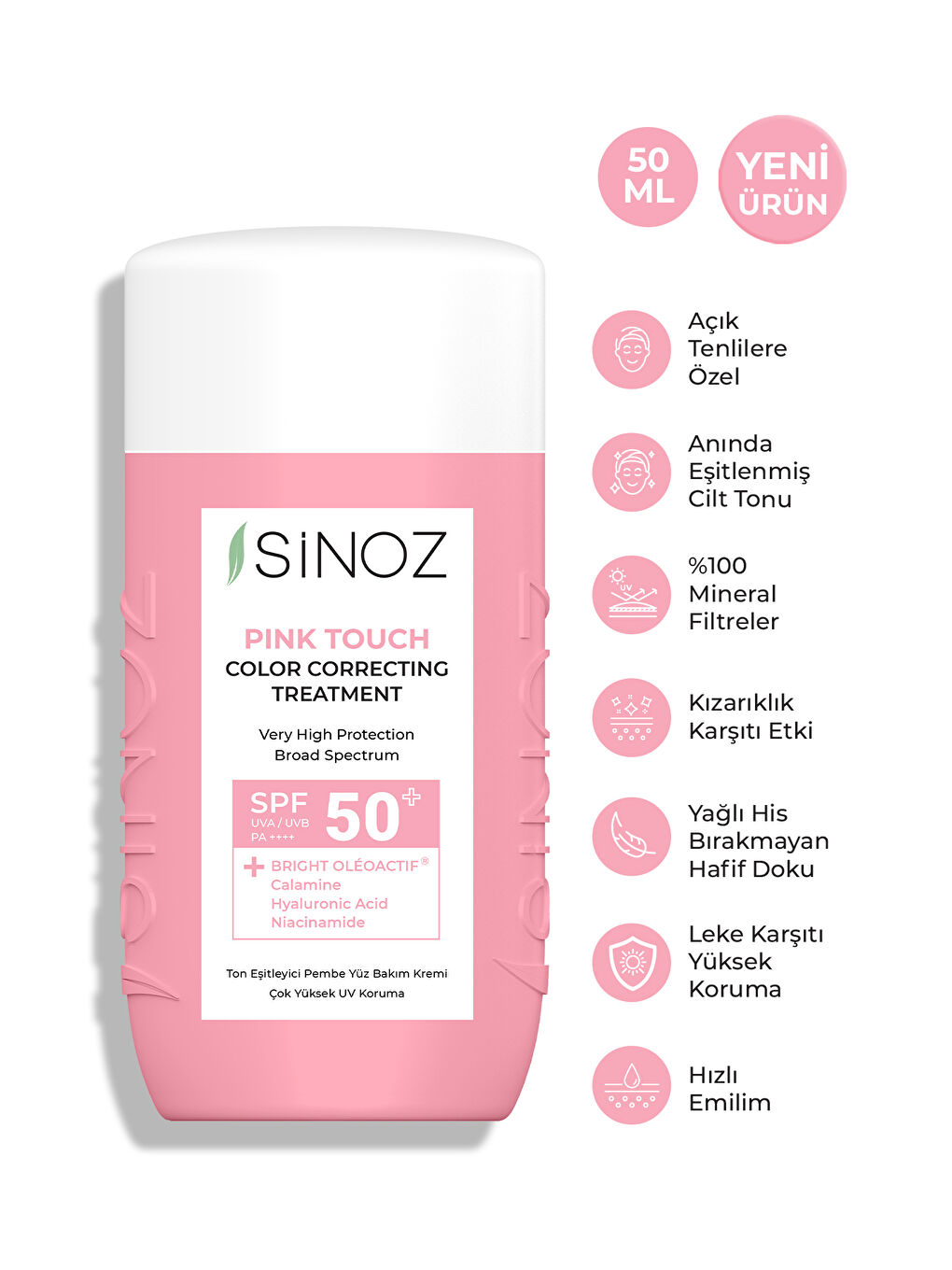 Sinoz Şeffaf Pink Touch Açık Tenlilere Özel Ton Eşitleyici Pembe Yüz Bakım Kremi 50 ml