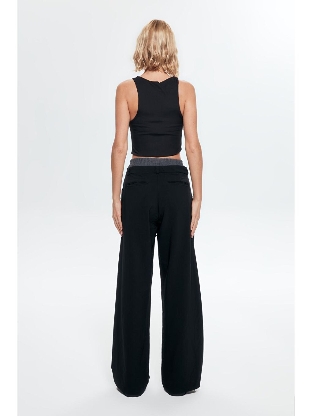 Boxer Detaylı Palazzo Pantolon Siyah-4