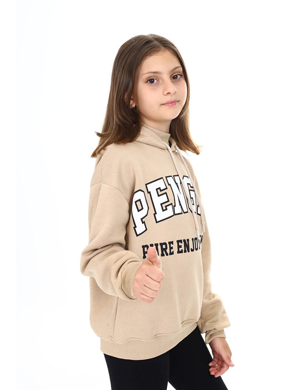 Ekru Krem Pengai Yazı Baskı Polarlı Kız Çocuk Sweatshirt 16462-1