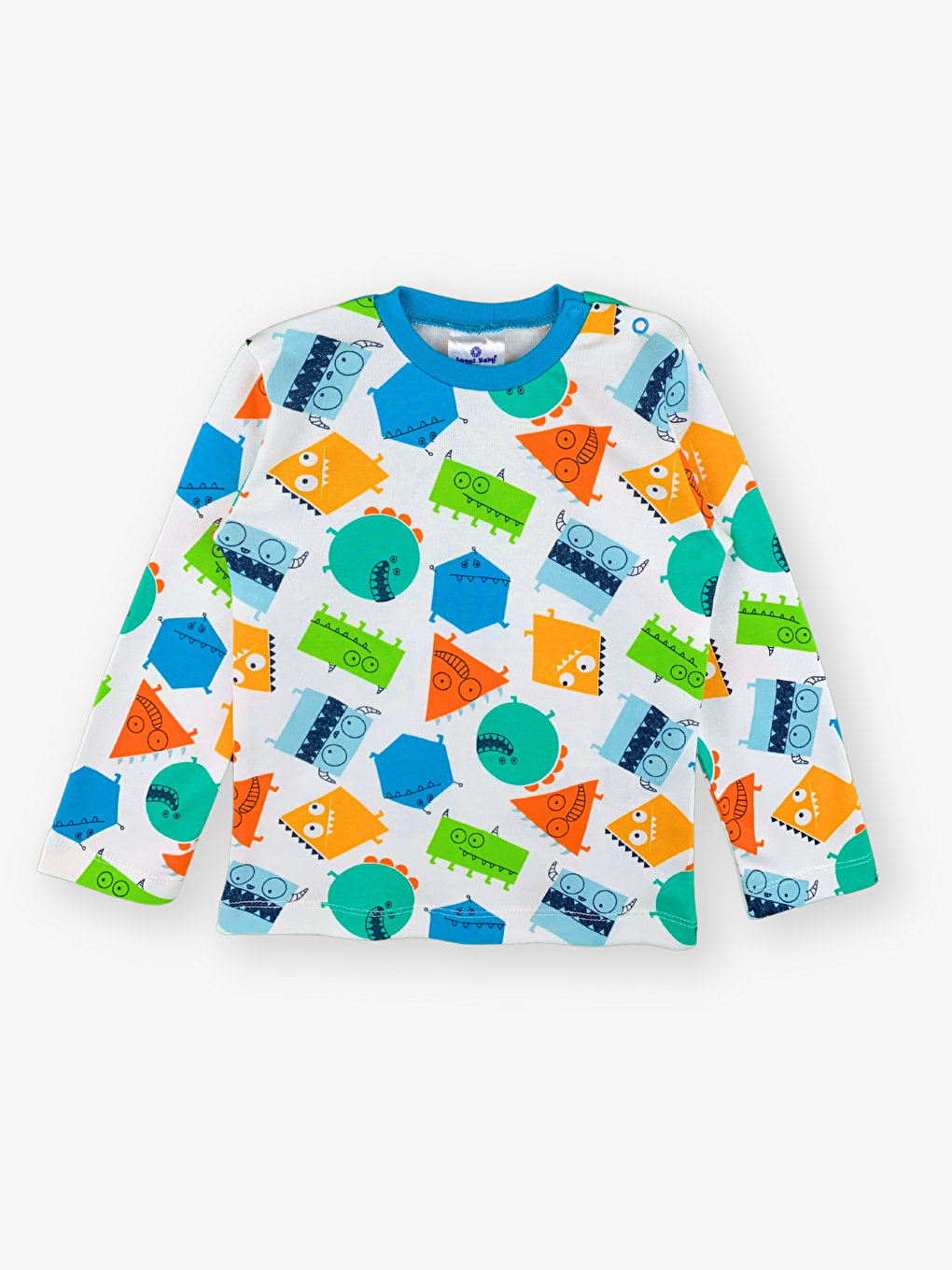 Ekru Bisiklet Yaka Uzun Kollu Erkek Bebek Pijama Takımı-1