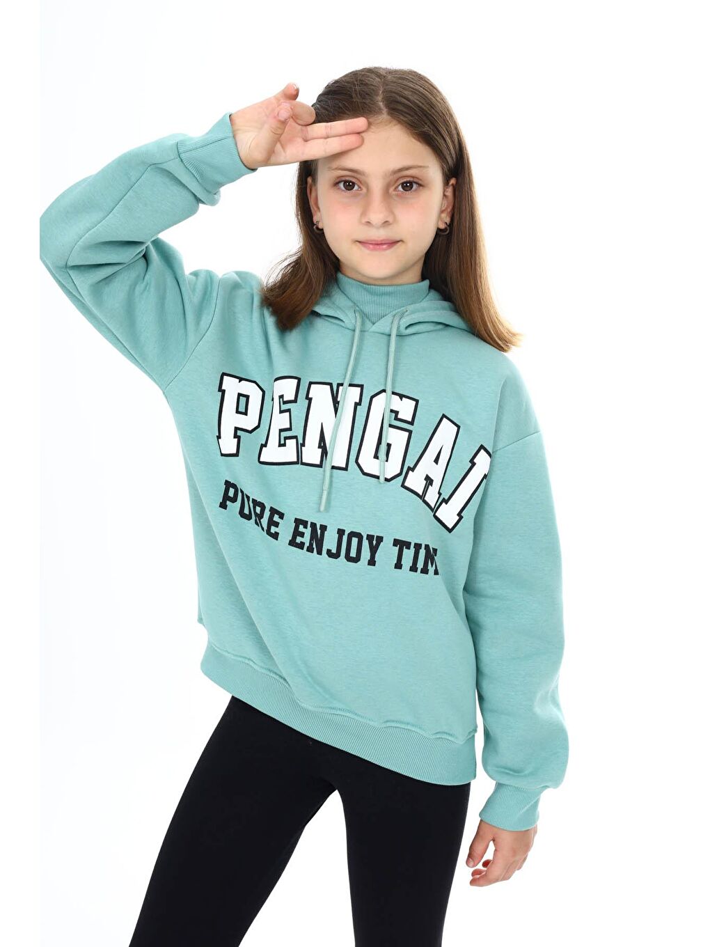 Yeşil Pengai Yazı Baskı Polarlı Kız Çocuk Sweatshirt 16465