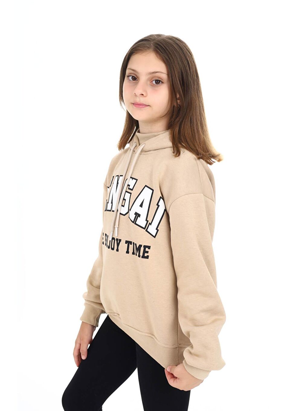 Ekru Krem Pengai Yazı Baskı Polarlı Kız Çocuk Sweatshirt 16462-2
