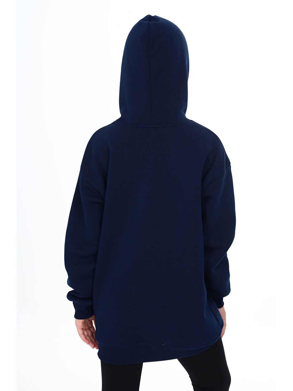 Lacivert Yazı Baskılı Polarlı Kız Çocuk Kapüşonlu Sweatshirt 16437-3