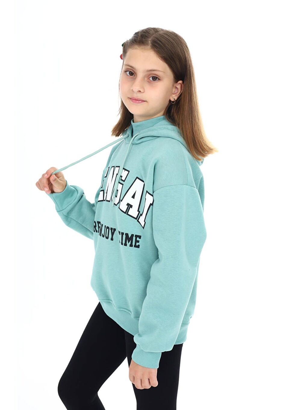 Yeşil Pengai Yazı Baskı Polarlı Kız Çocuk Sweatshirt 16465-1