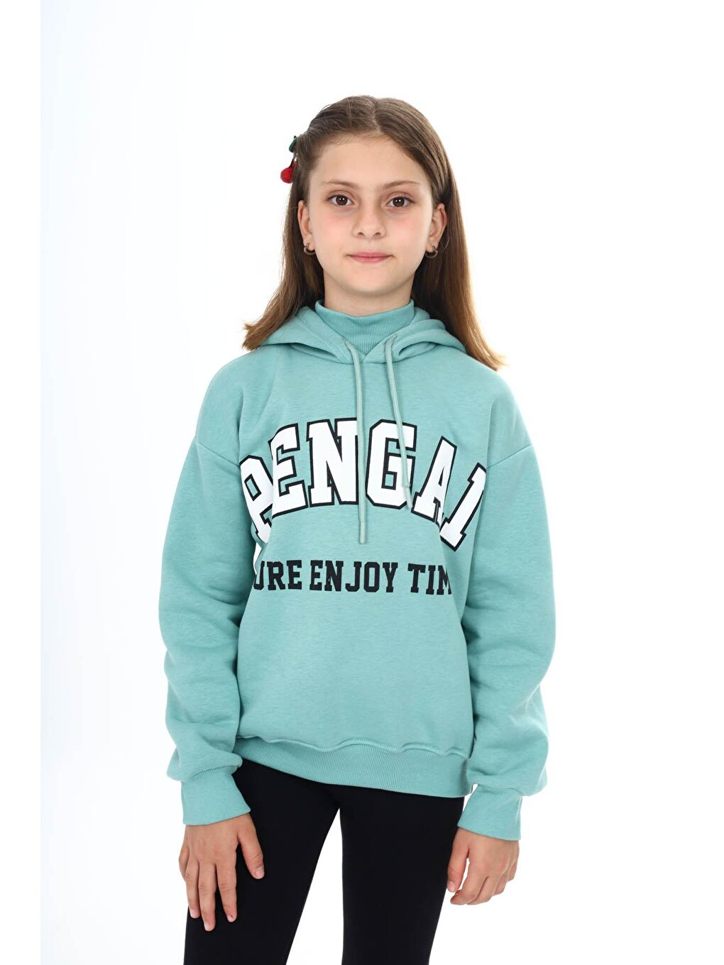 Yeşil Pengai Yazı Baskı Polarlı Kız Çocuk Sweatshirt 16465-2