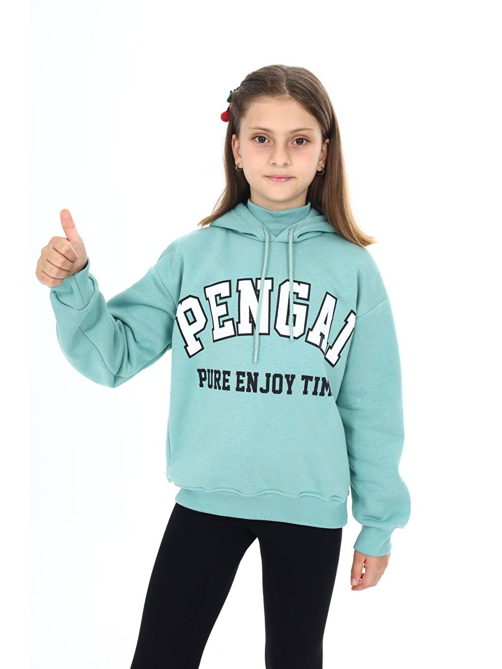 Yeşil Pengai Yazı Baskı Polarlı Kız Çocuk Sweatshirt 16465-3