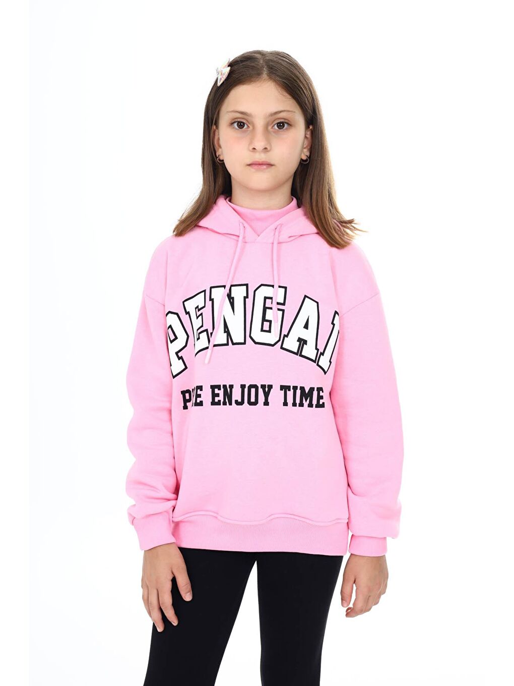 Pembe Pengai Yazı Baskı Polarlı Kız Çocuk Sweatshirt 16464-1