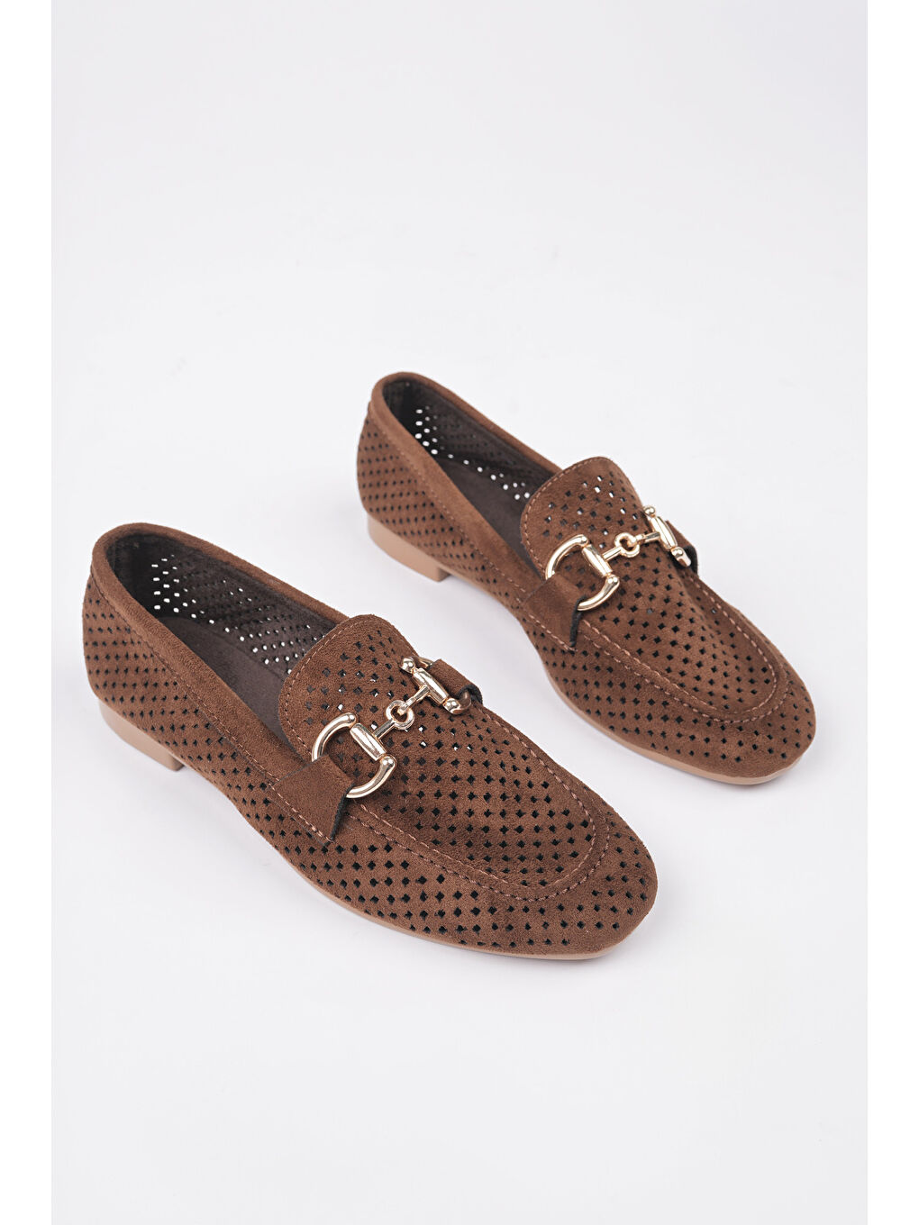 Kahverengi PHUKET Metal Tokalı Lazerli Nefes Alabilen Deri Kadın Loafer Günlük Ayakkabı