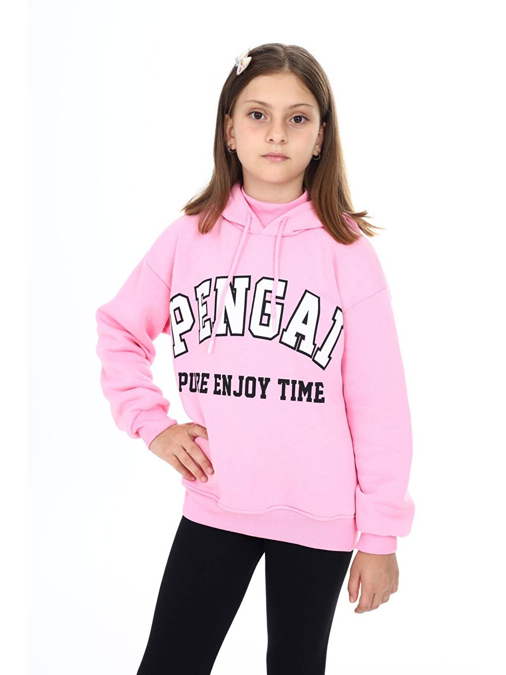 Pembe Pengai Yazı Baskı Polarlı Kız Çocuk Sweatshirt 16464-2