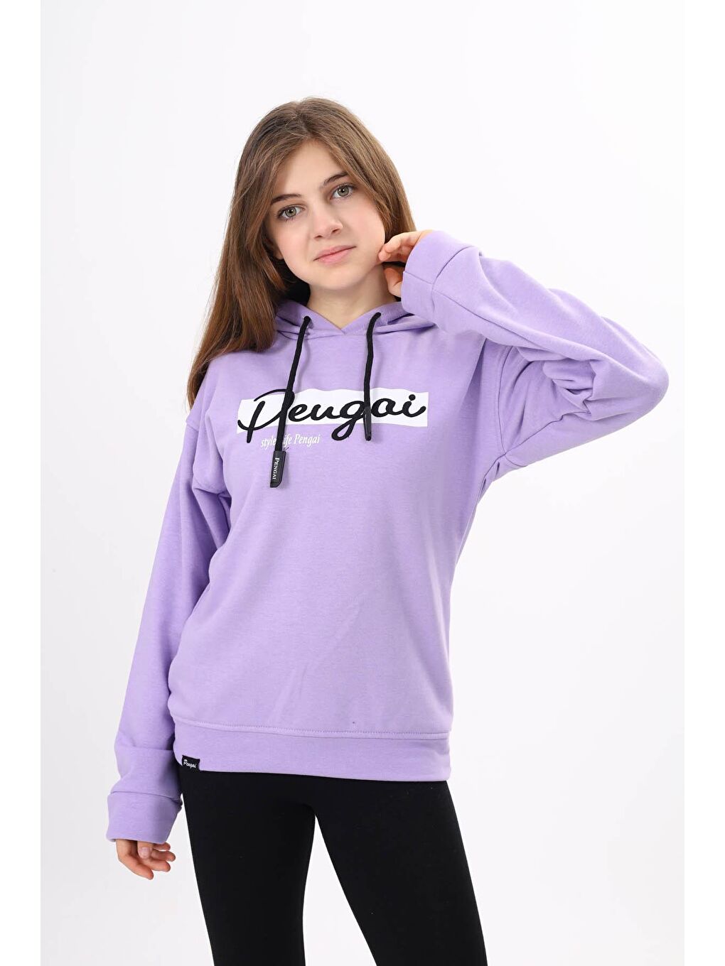 Lila Yazı Nakışlı Kapüşonlu Kız Çocuk Sweatshirt 16443