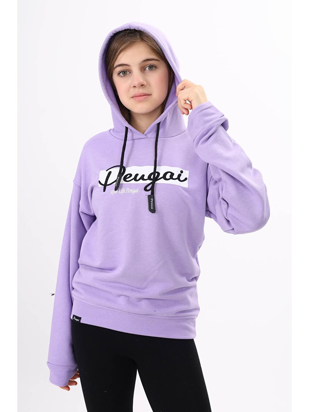 Lila Yazı Nakışlı Kapüşonlu Kız Çocuk Sweatshirt 16443-1