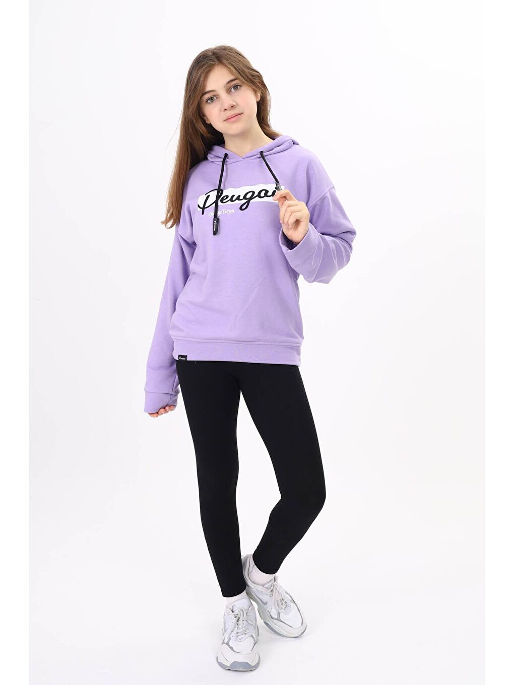 Lila Yazı Nakışlı Kapüşonlu Kız Çocuk Sweatshirt 16443-2