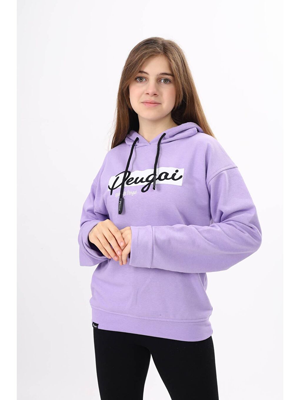 Lila Yazı Nakışlı Kapüşonlu Kız Çocuk Sweatshirt 16443-3