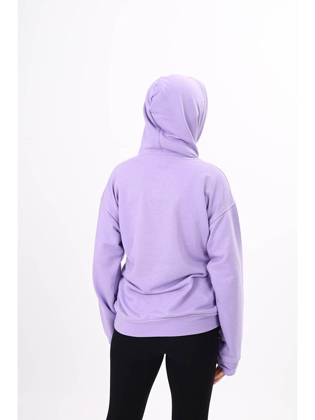 Lila Yazı Nakışlı Kapüşonlu Kız Çocuk Sweatshirt 16443-4