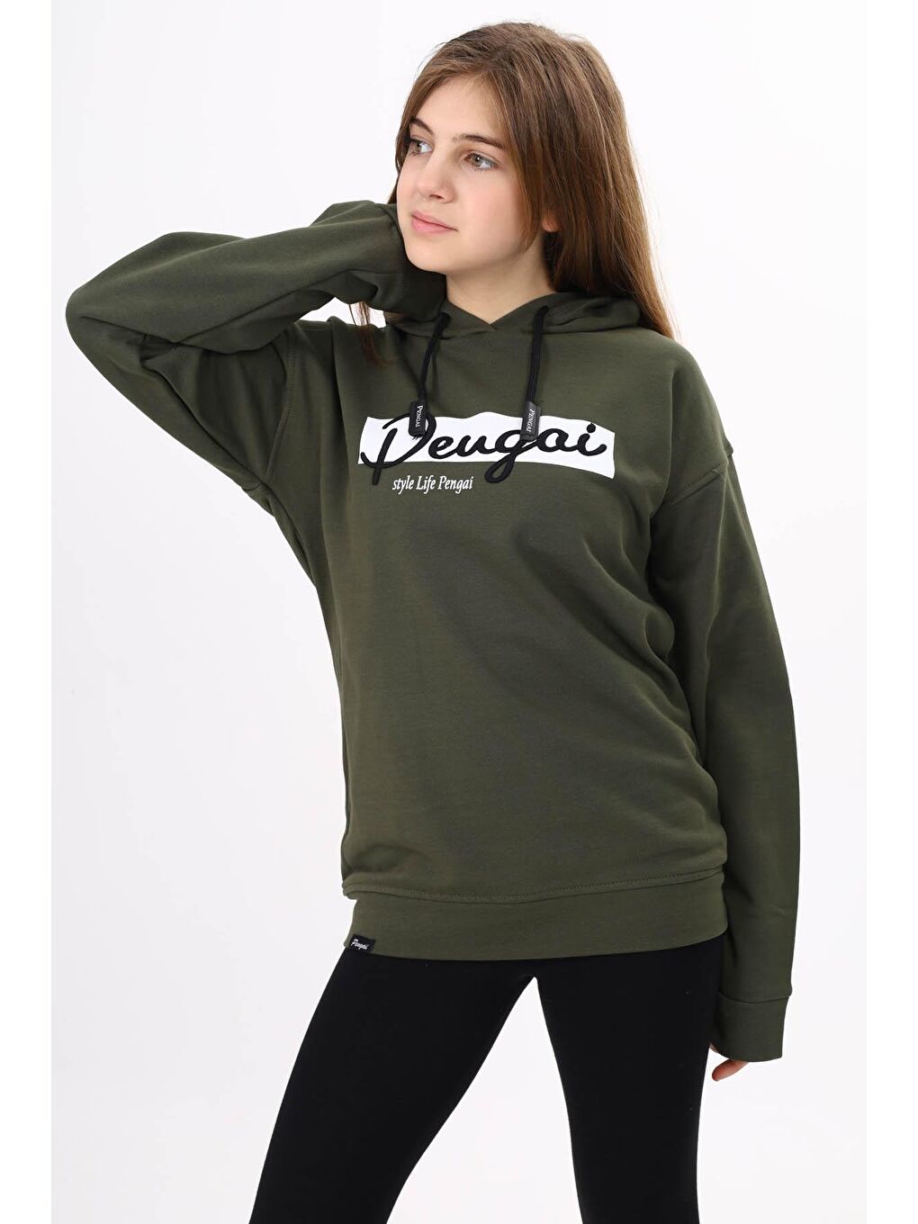 Pengai Haki Yazı Nakışlı Kapüşonlu Kız Çocuk Sweatshirt 16441