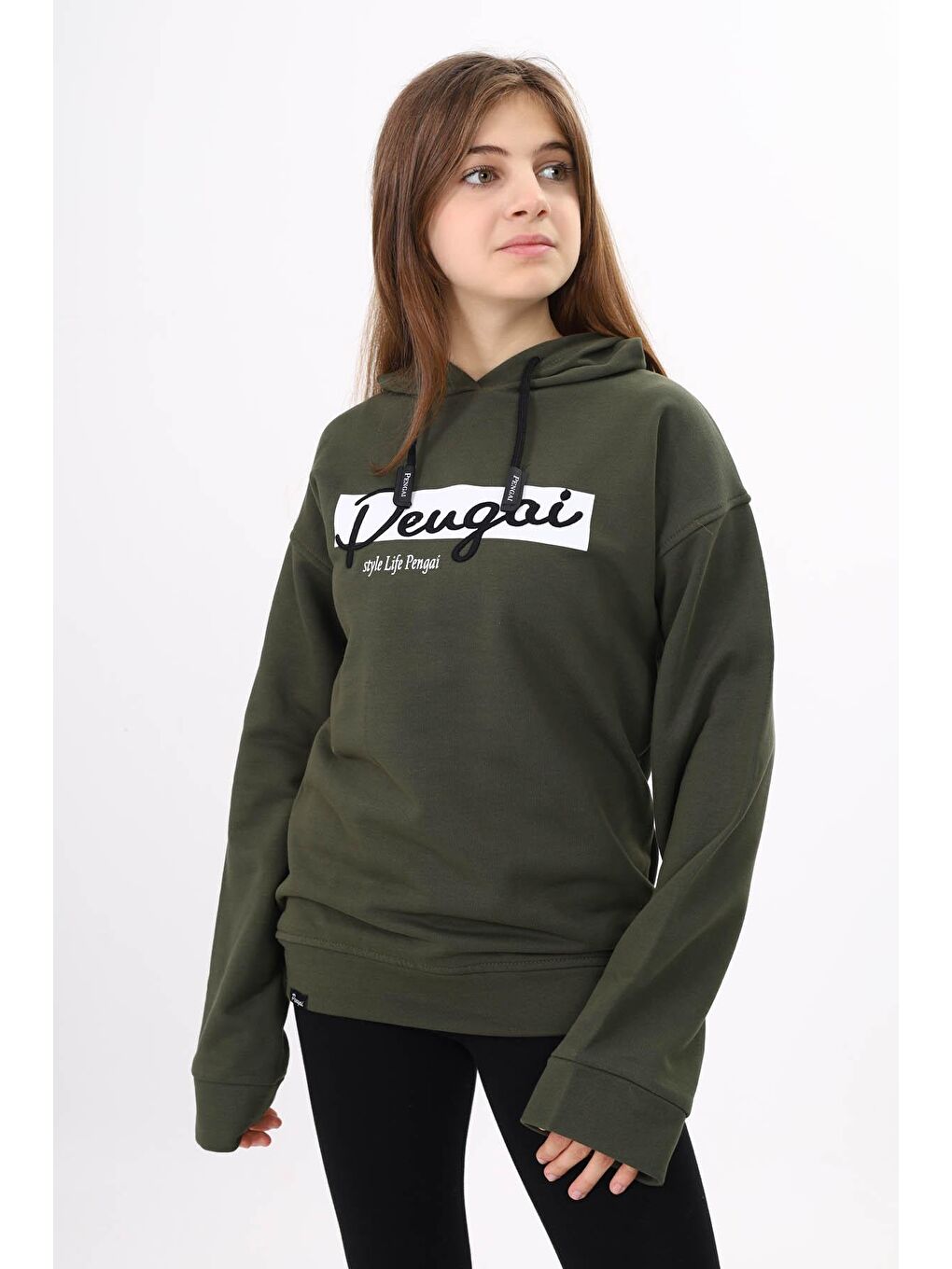 Pengai Haki Yazı Nakışlı Kapüşonlu Kız Çocuk Sweatshirt 16441 - 1