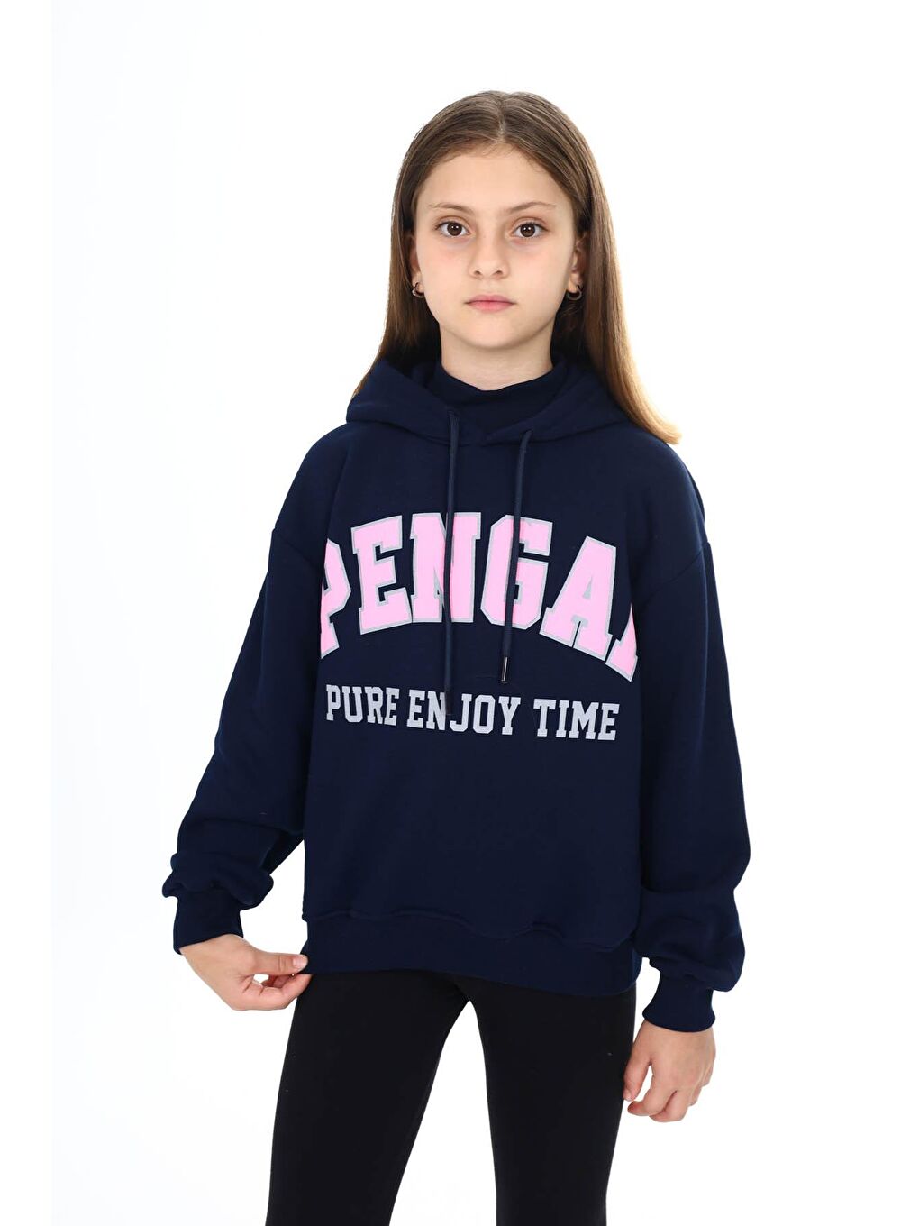 Lacivert Pengai Yazı Baskı Polarlı Kız Çocuk Sweatshirt 16466