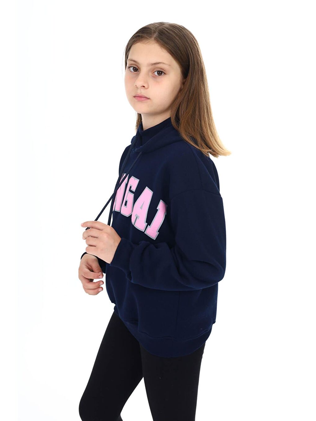 Lacivert Pengai Yazı Baskı Polarlı Kız Çocuk Sweatshirt 16466-2
