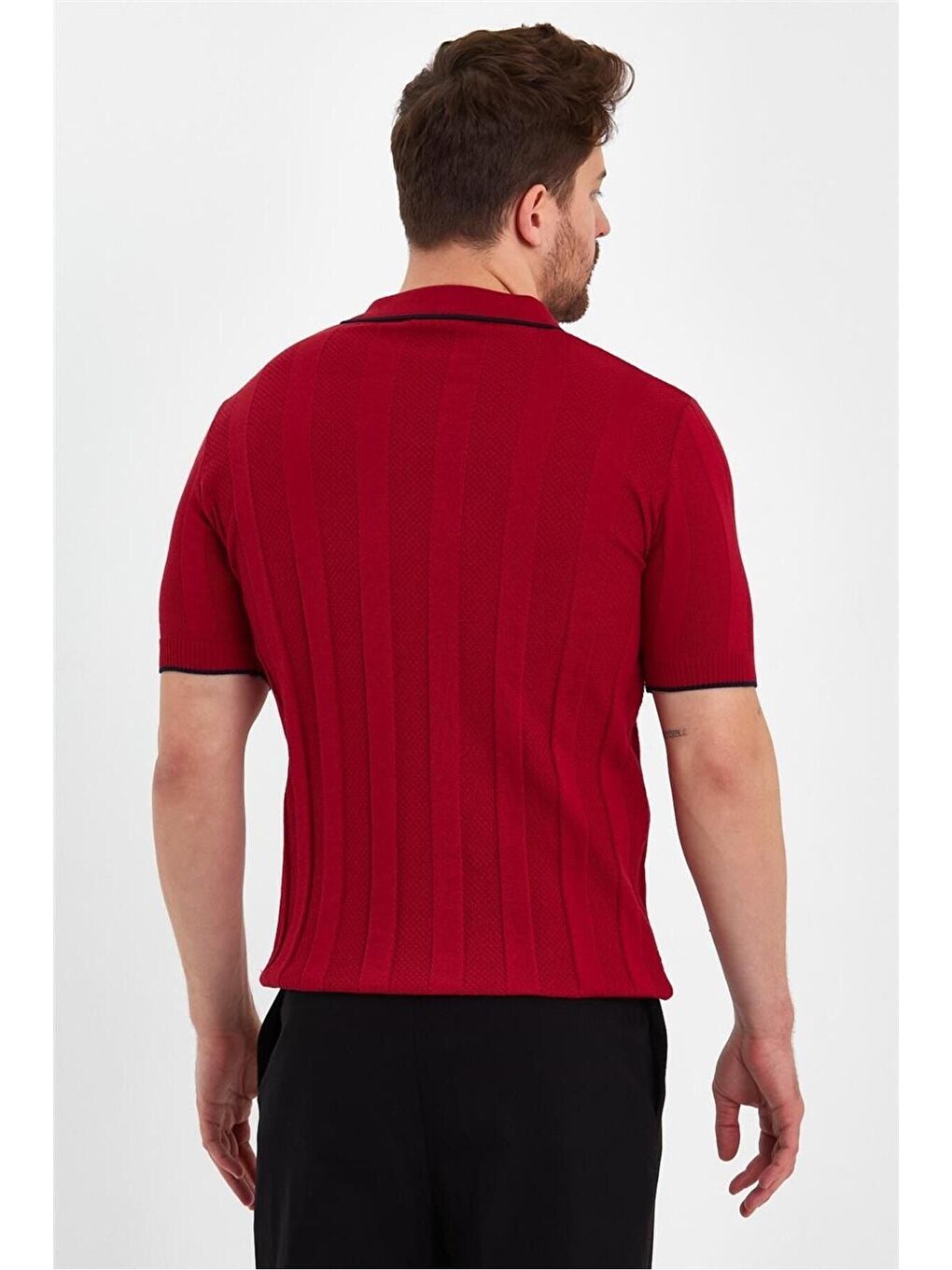Koyu Kırmızı Erkek Polo Yaka Çizgili Triko Tişört TRZ19109R02S-3