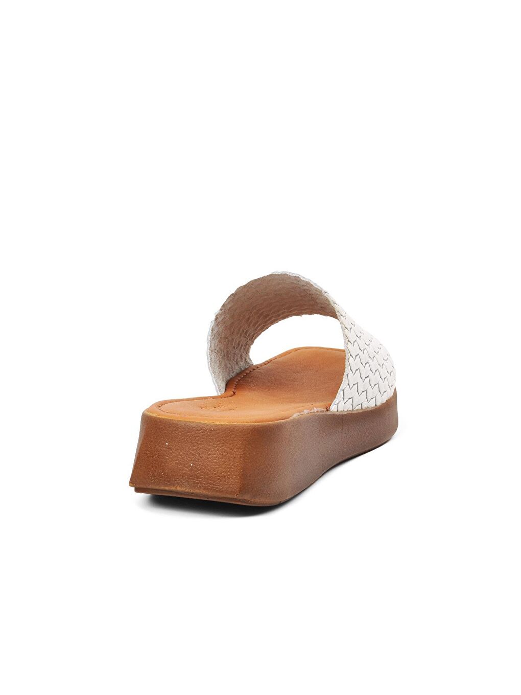 837 Beyaz Hakiki Deri Tek Bantlı Kadın Terlik-3