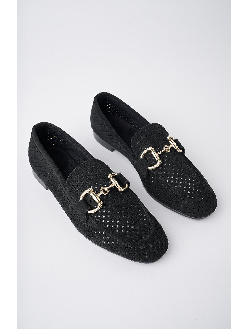 Siyah PHUKET Metal Tokalı Lazerli Nefes Alabilen Deri Kadın Loafer Günlük Ayakkabı-5