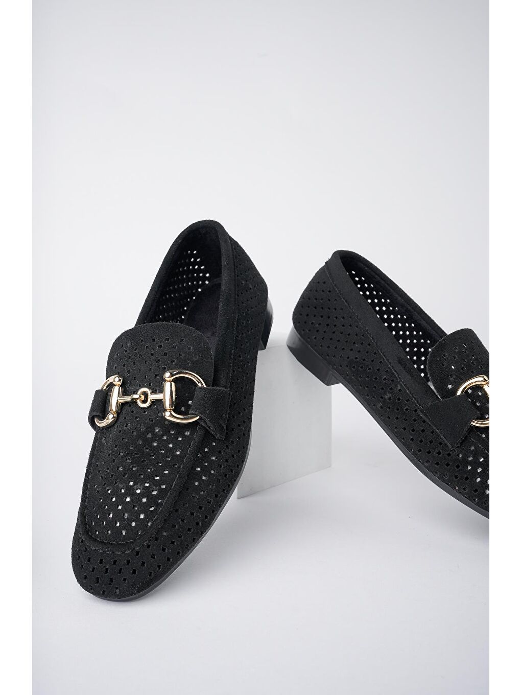 Siyah PHUKET Metal Tokalı Lazerli Nefes Alabilen Deri Kadın Loafer Günlük Ayakkabı-6