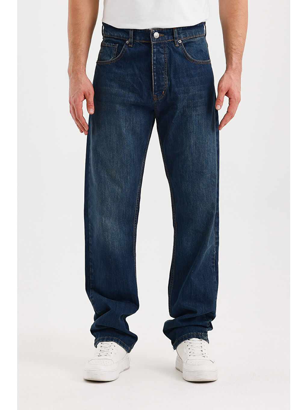 Lacivert Erkek Düz Süper Baggy Paça Uzun Jean Pantolon