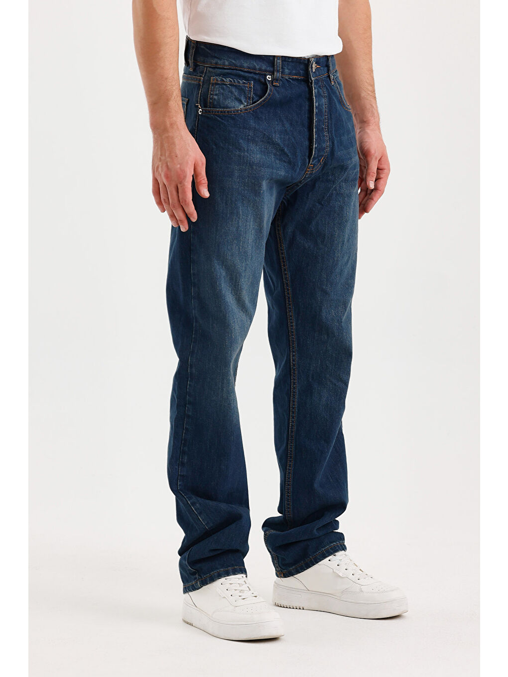 Lacivert Erkek Düz Süper Baggy Paça Uzun Jean Pantolon-2