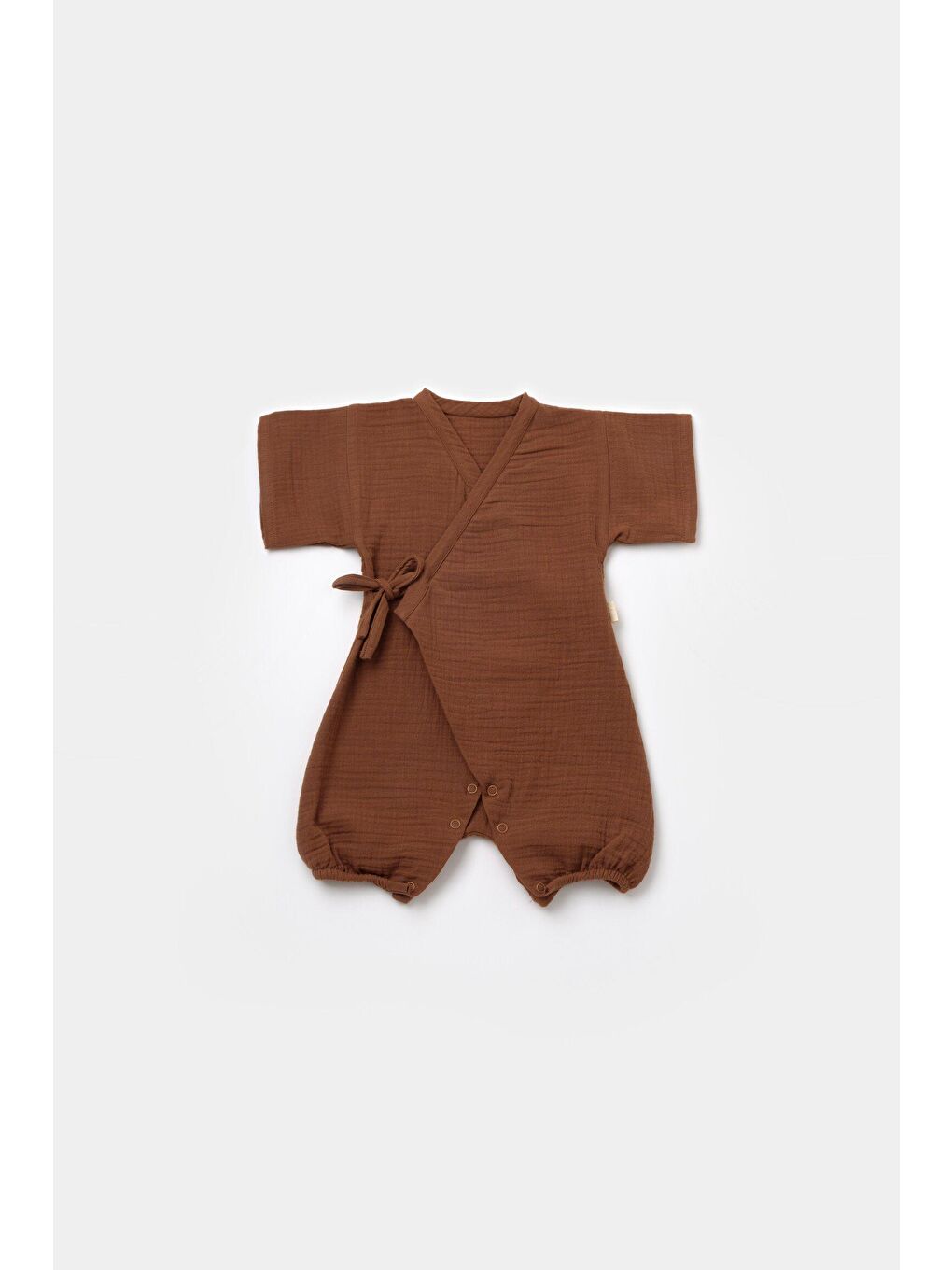 Kahverengi Müslin Kruvaze Kısa Kollu Tulum-1