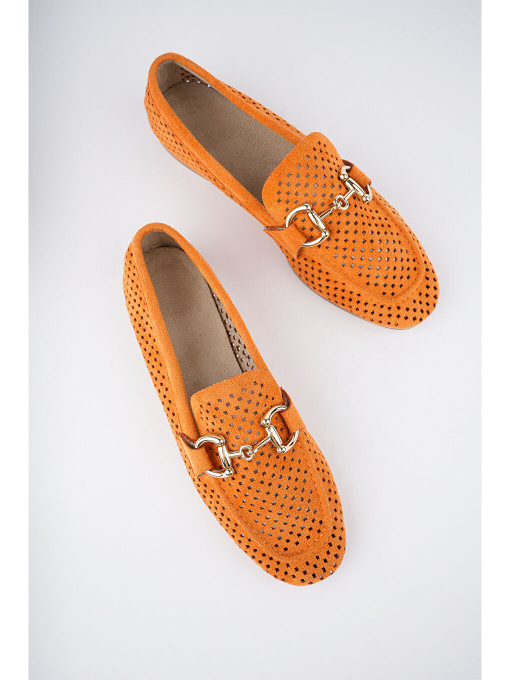 Turuncu PHUKET Metal Tokalı Lazerli Nefes Alabilen Deri Kadın Loafer Günlük Ayakkabı-6