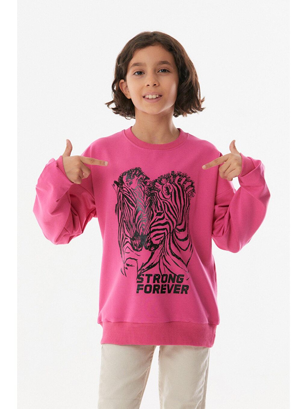 Fuşya Zebra Baskılı Kız Çocuk Sweatshirt-2
