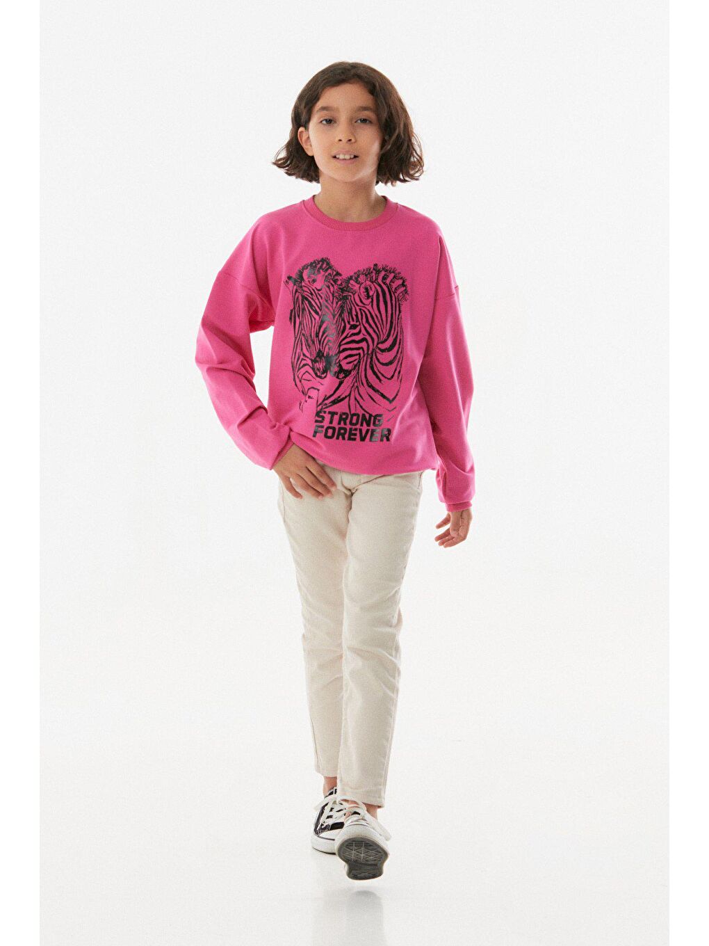 Fuşya Zebra Baskılı Kız Çocuk Sweatshirt-4