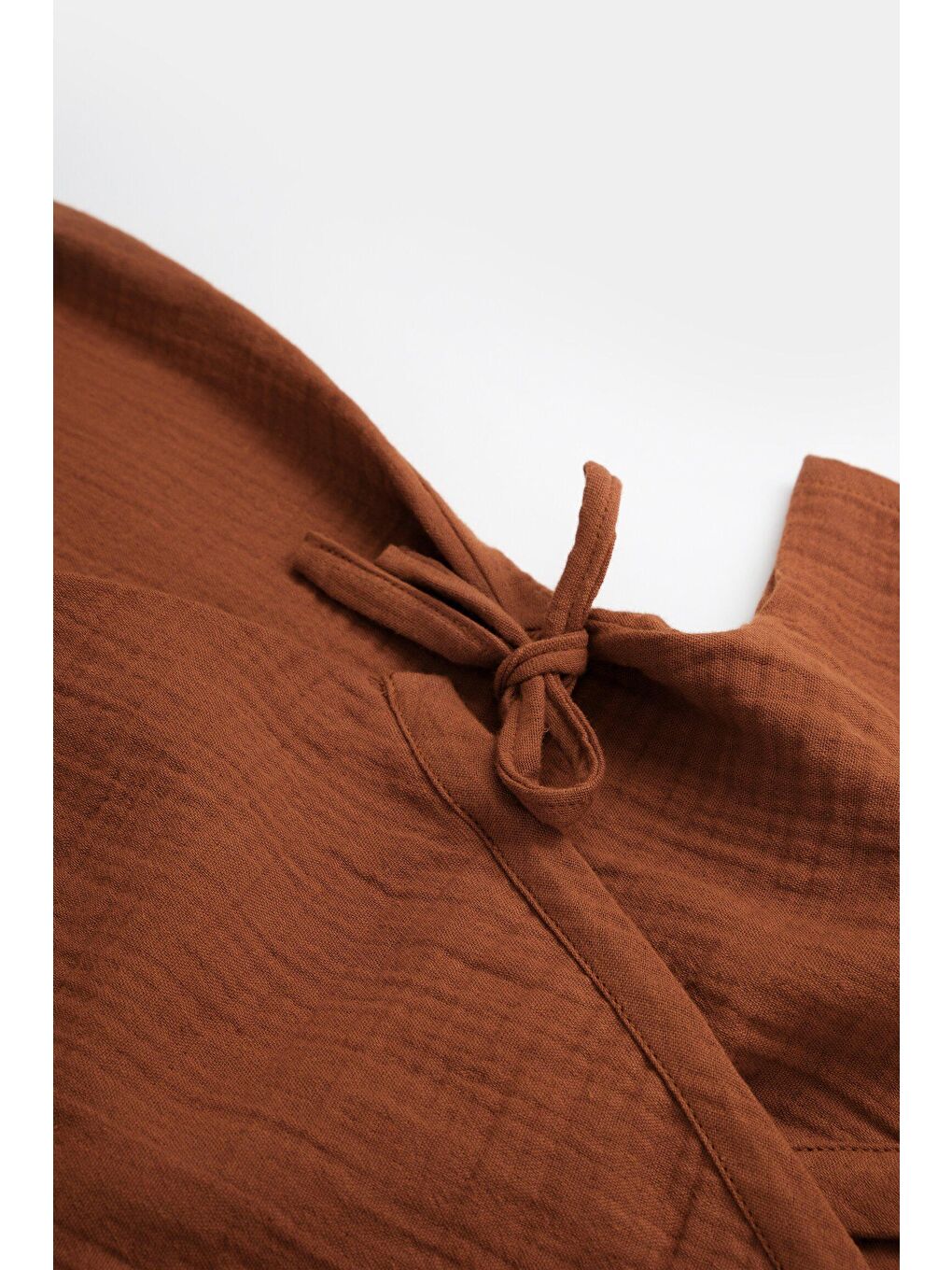 Kahverengi Müslin Kruvaze Kısa Kollu Tulum-4