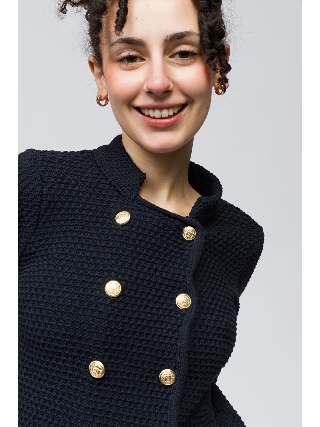 Pekin   Hakim Yaka Düğme Detaylı Triko Hırka   Lacivert Renk-3