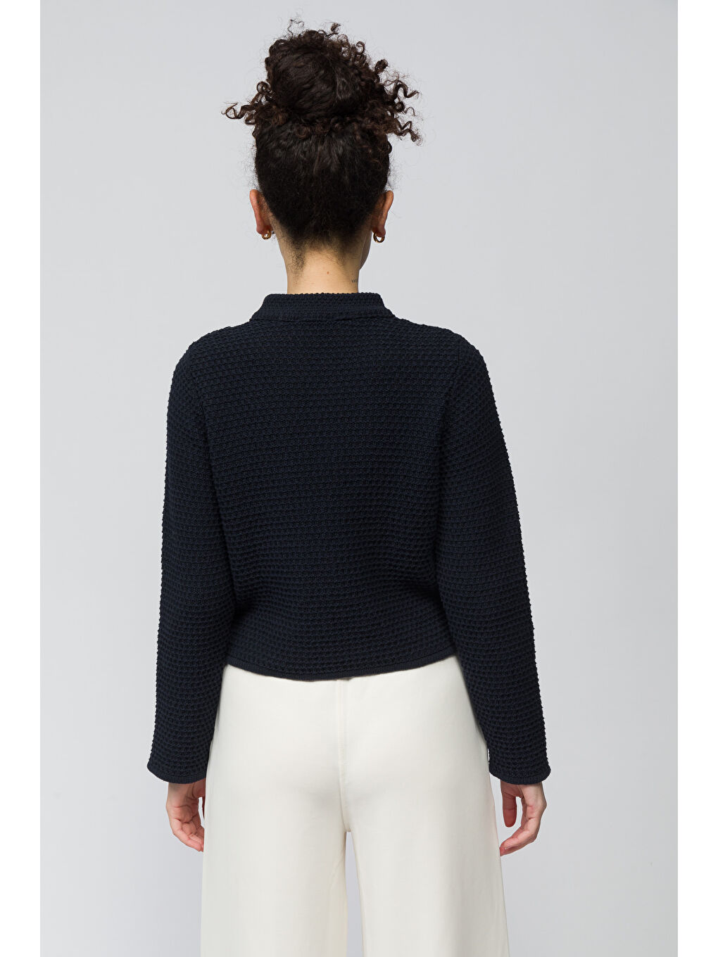 Pekin   Hakim Yaka Düğme Detaylı Triko Hırka   Lacivert Renk-5