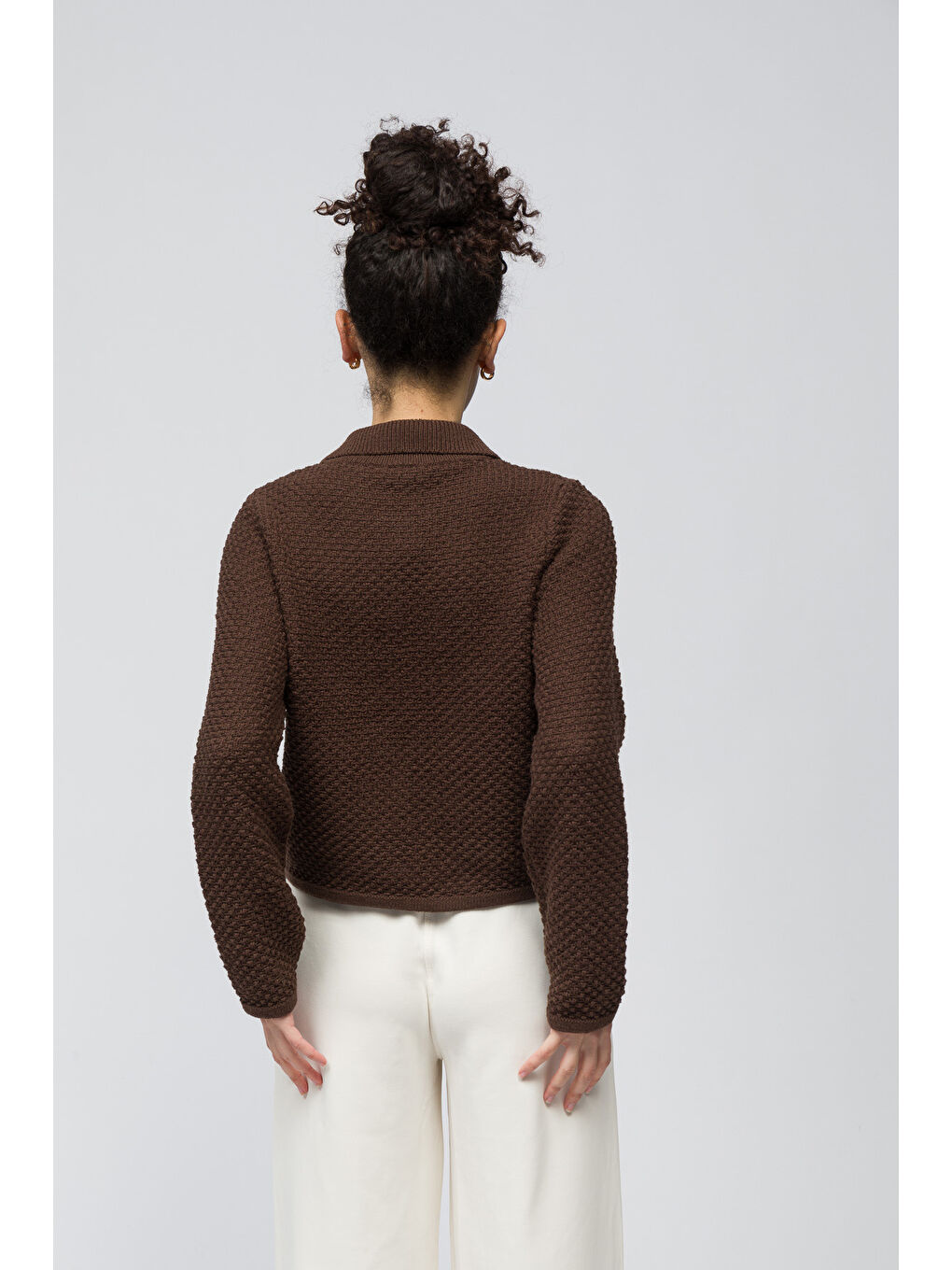 Seul   Gömlek Yaka Cep Detaylı Triko Hırka   Kahverengi Renk-3