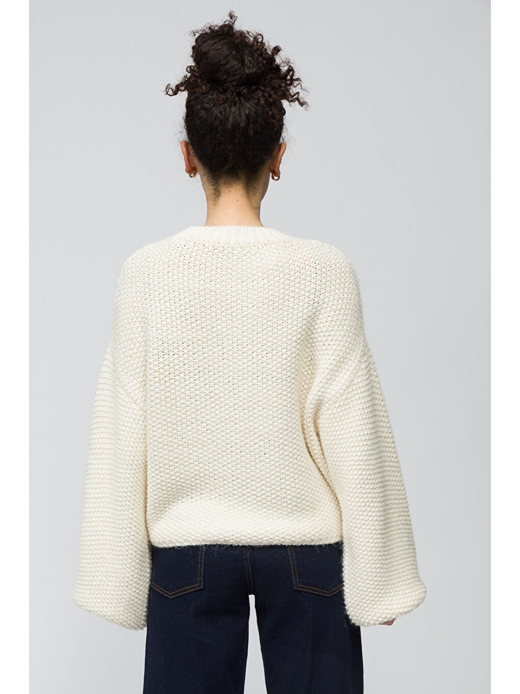 Sofya - Düz Bisiklet Yaka Triko Kazak - Ekru Renk-5