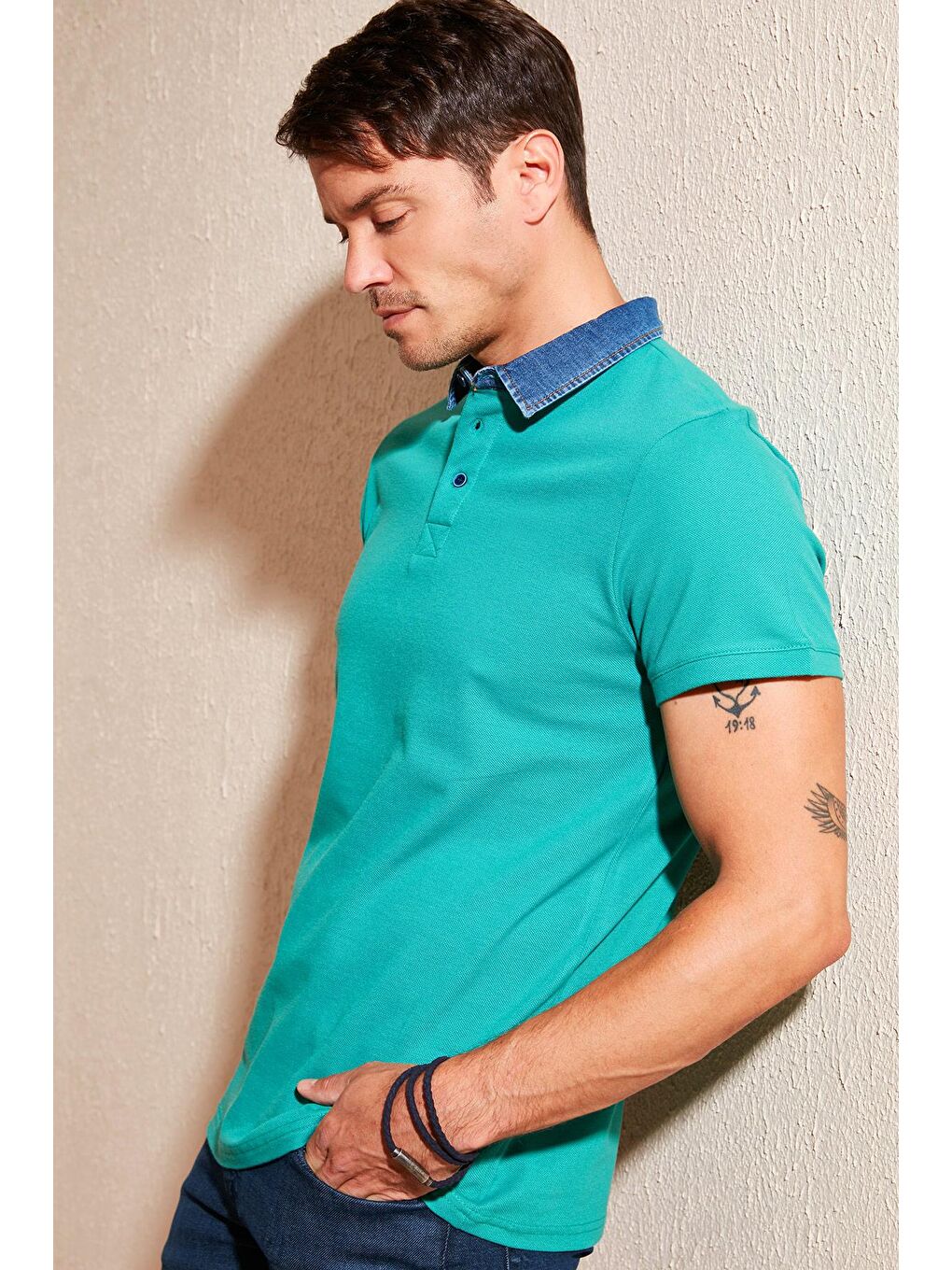 Yeşil % 100 Pamuk Düğmeli Regular Fit Polo Tişört 5902134-1