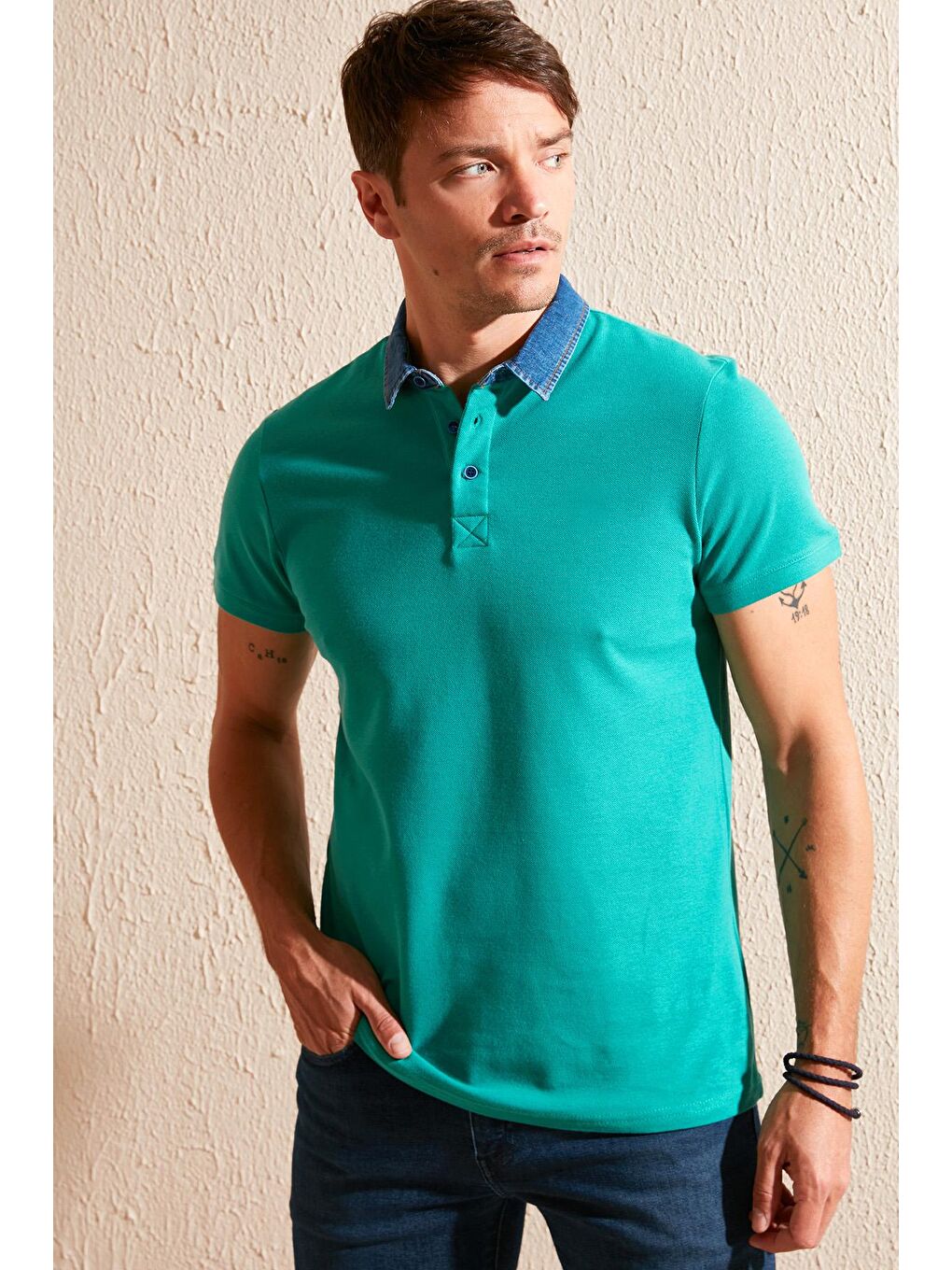 Yeşil % 100 Pamuk Düğmeli Regular Fit Polo Tişört 5902134-2