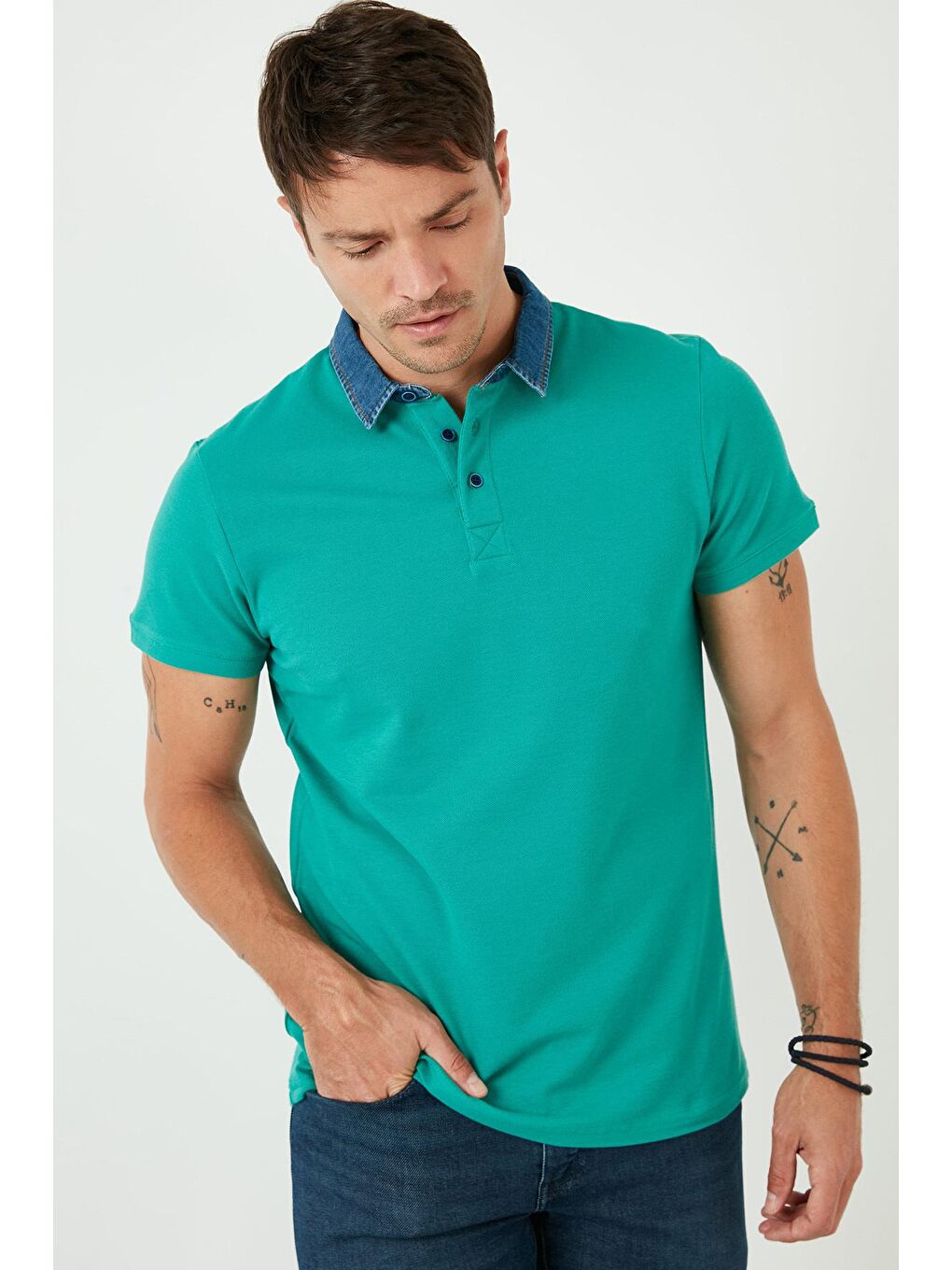 Yeşil % 100 Pamuk Düğmeli Regular Fit Polo Tişört 5902134-3