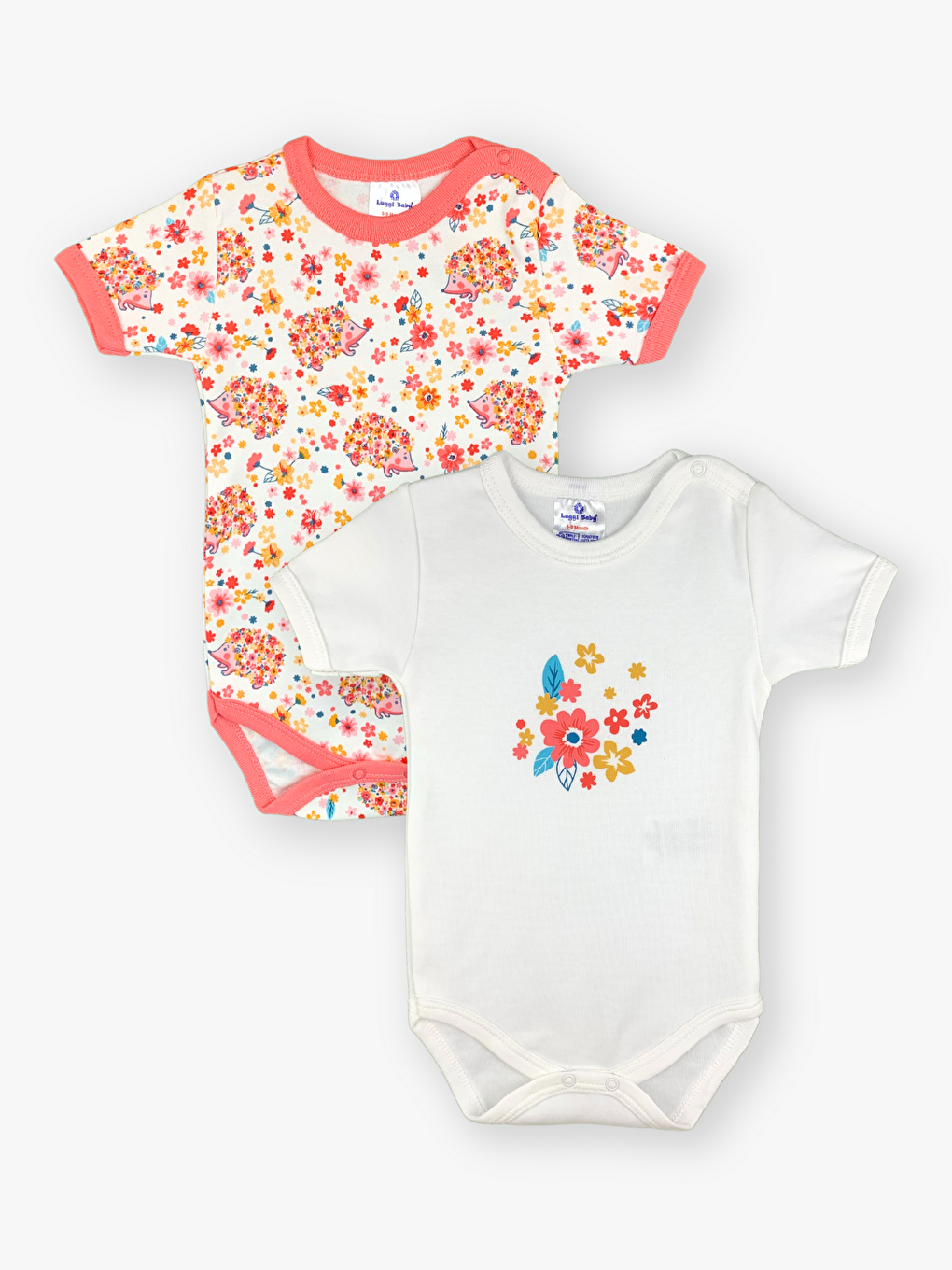 Ekru Bisiklet Yaka Baskılı Kız Bebek Çıtçıtlı Body 2'li