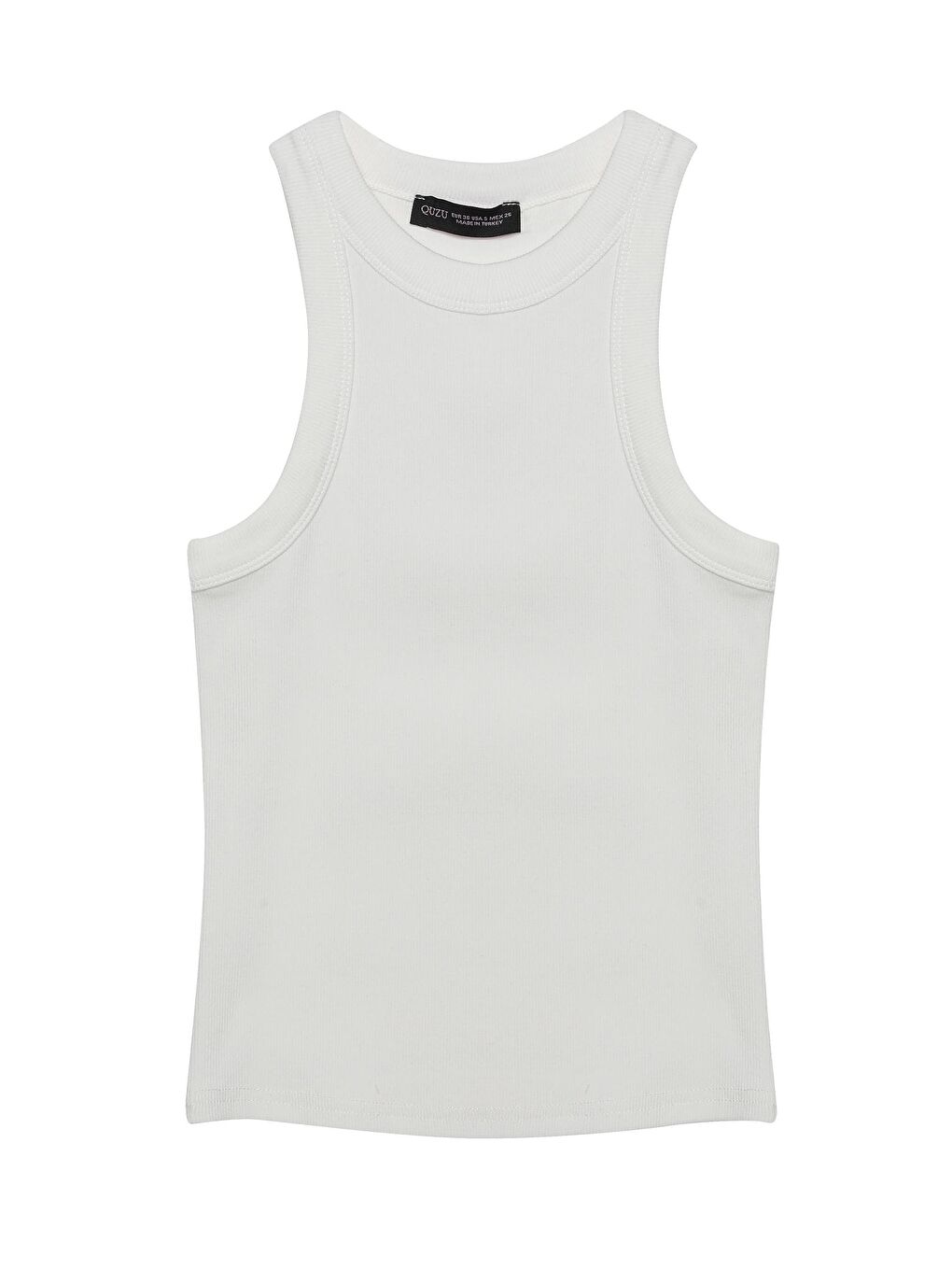 QUZU Ekru Halter Yaka Basic Fitilli Atlet Ekru - 1