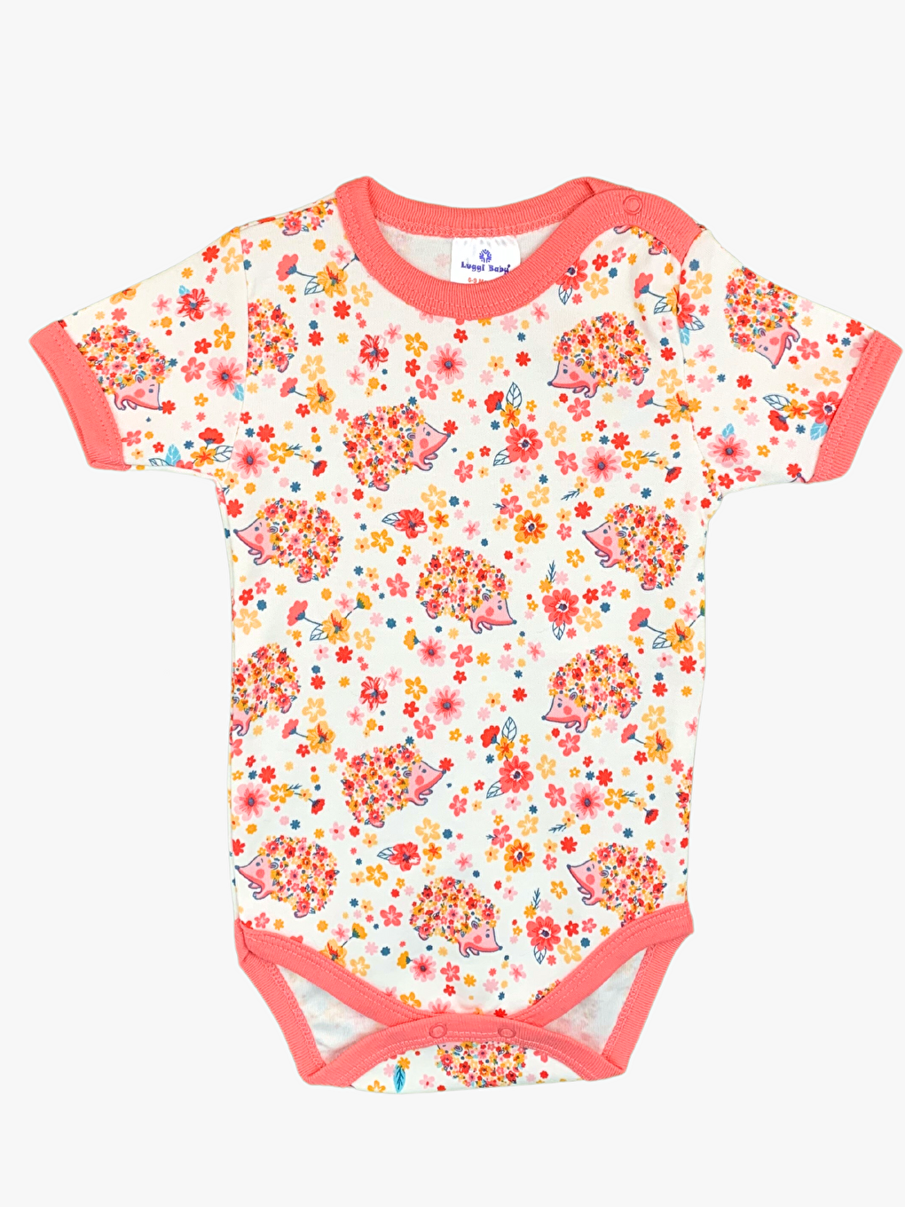 Ekru Bisiklet Yaka Baskılı Kız Bebek Çıtçıtlı Body 2'li-1