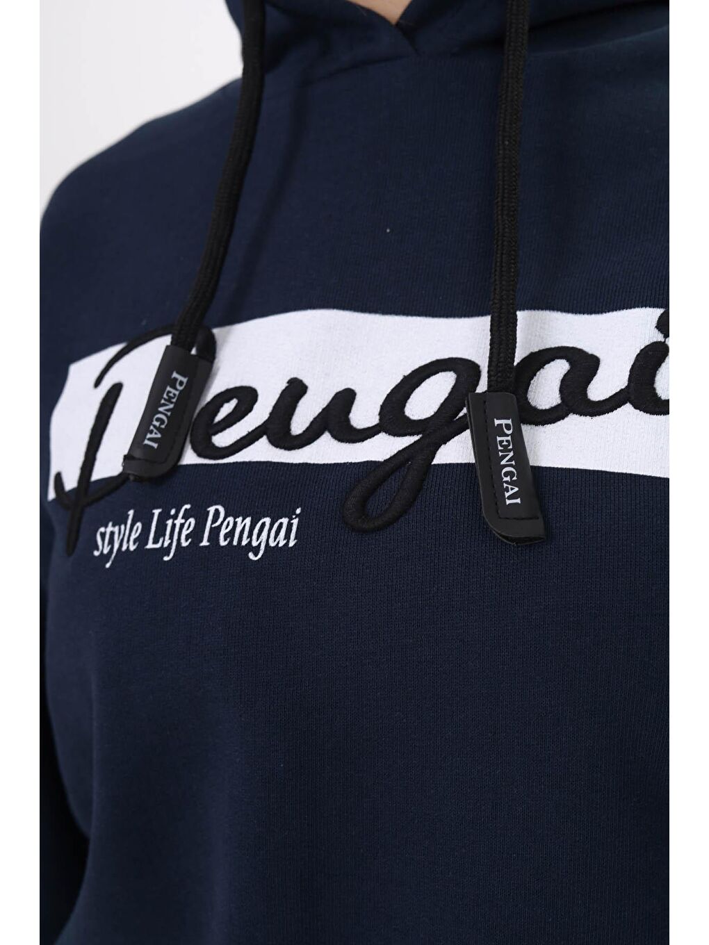 Lacivert Yazı Nakışlı Kapüşonlu Kız Çocuk Sweatshirt 16445-4