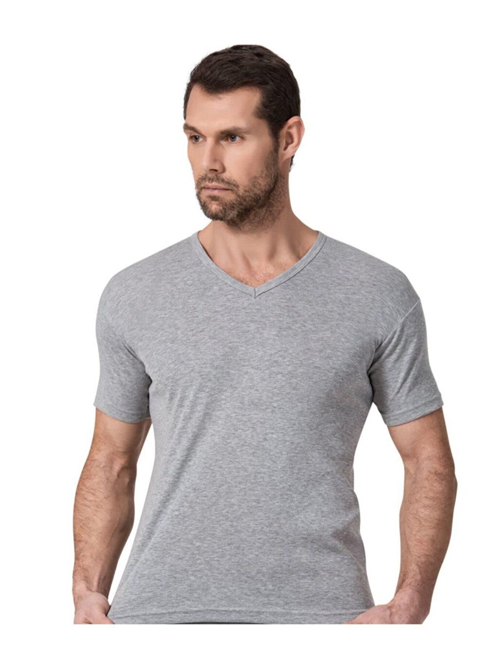 6'lı Erkek Gri Pamuklu Ribana V Yaka Fanila