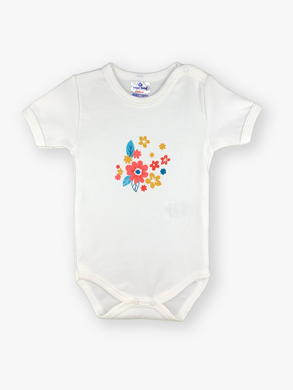 Ekru Bisiklet Yaka Baskılı Kız Bebek Çıtçıtlı Body 2'li-2