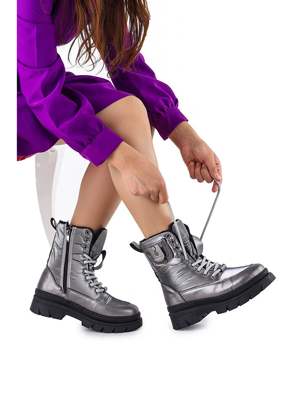 Bej Cilt Fermuarlı Termo Taban Kadın Günlük Bot Ayakkabı Fls 09-014-2