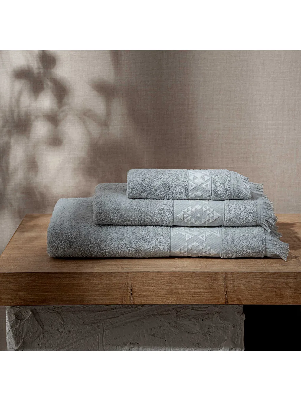Hereke 3'lü Havlu Seti %100 Pamuk Jakarlı Gri-1